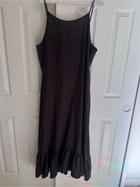 Bryn Walker Chocolate Brown Linen Slip Dress with Ruffle Hem